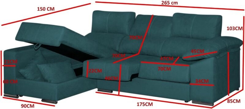 sofa cheslong azul tanuk dimensiones